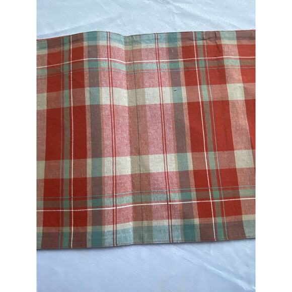Table Runner  Pumpkin / Paprika Orange w Plaid includes sage green & white EUC - Picture 7 of 11